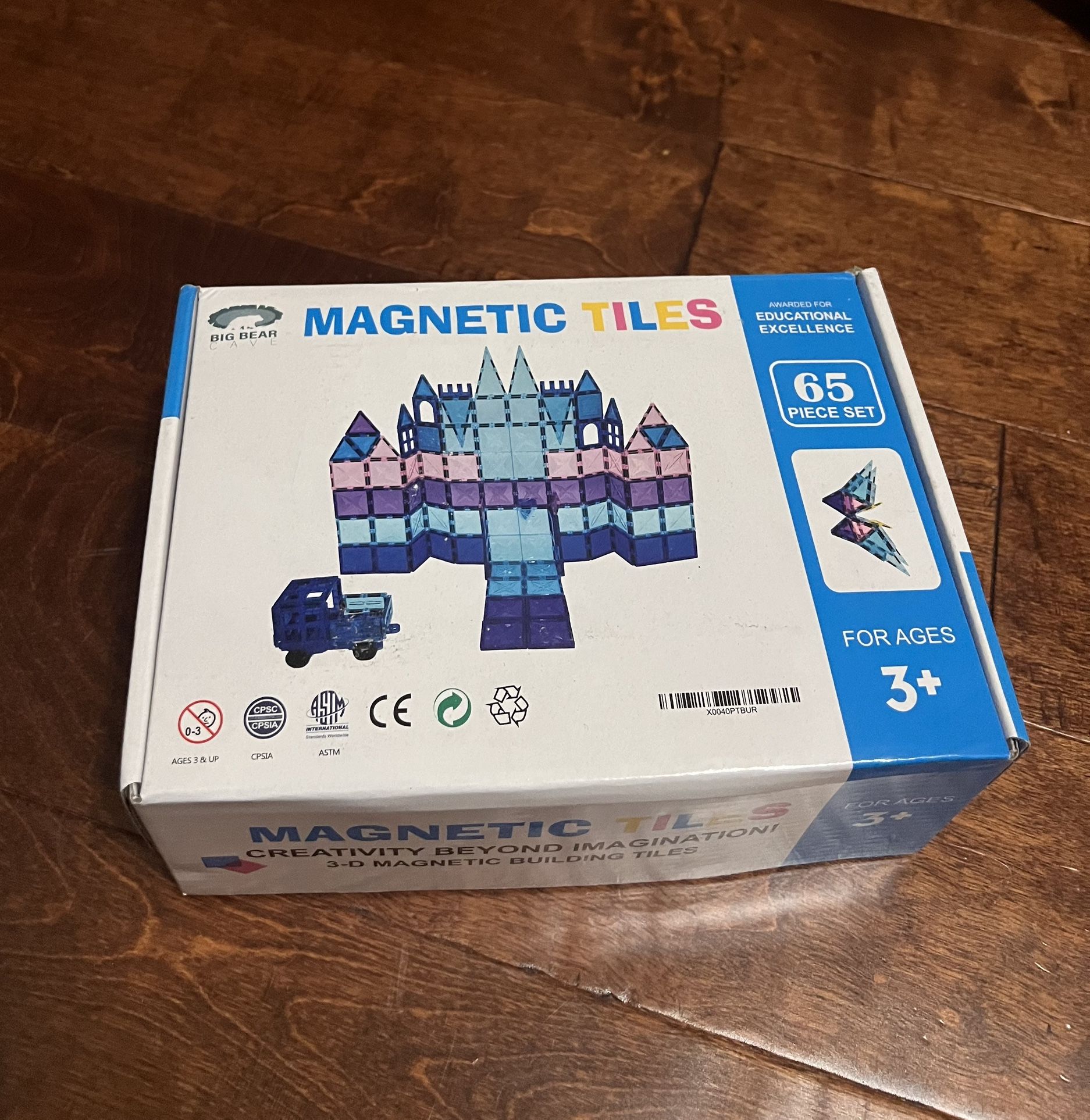 Magnetic Tiles Toy - 65 PCS Fun & Educational (Purple/ Blue Edition)