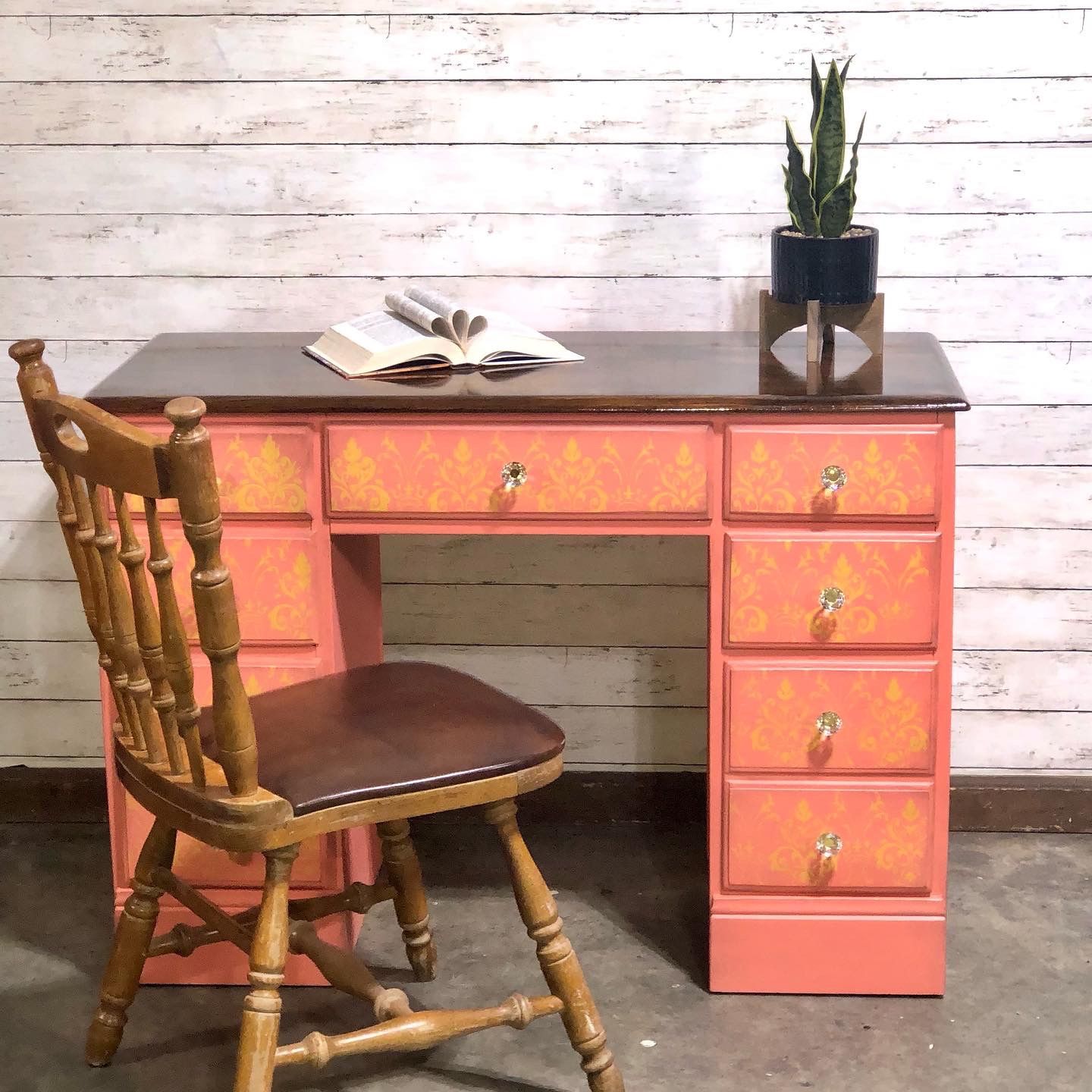 Gorgeous Coral Hand Painted Desk / Vanity