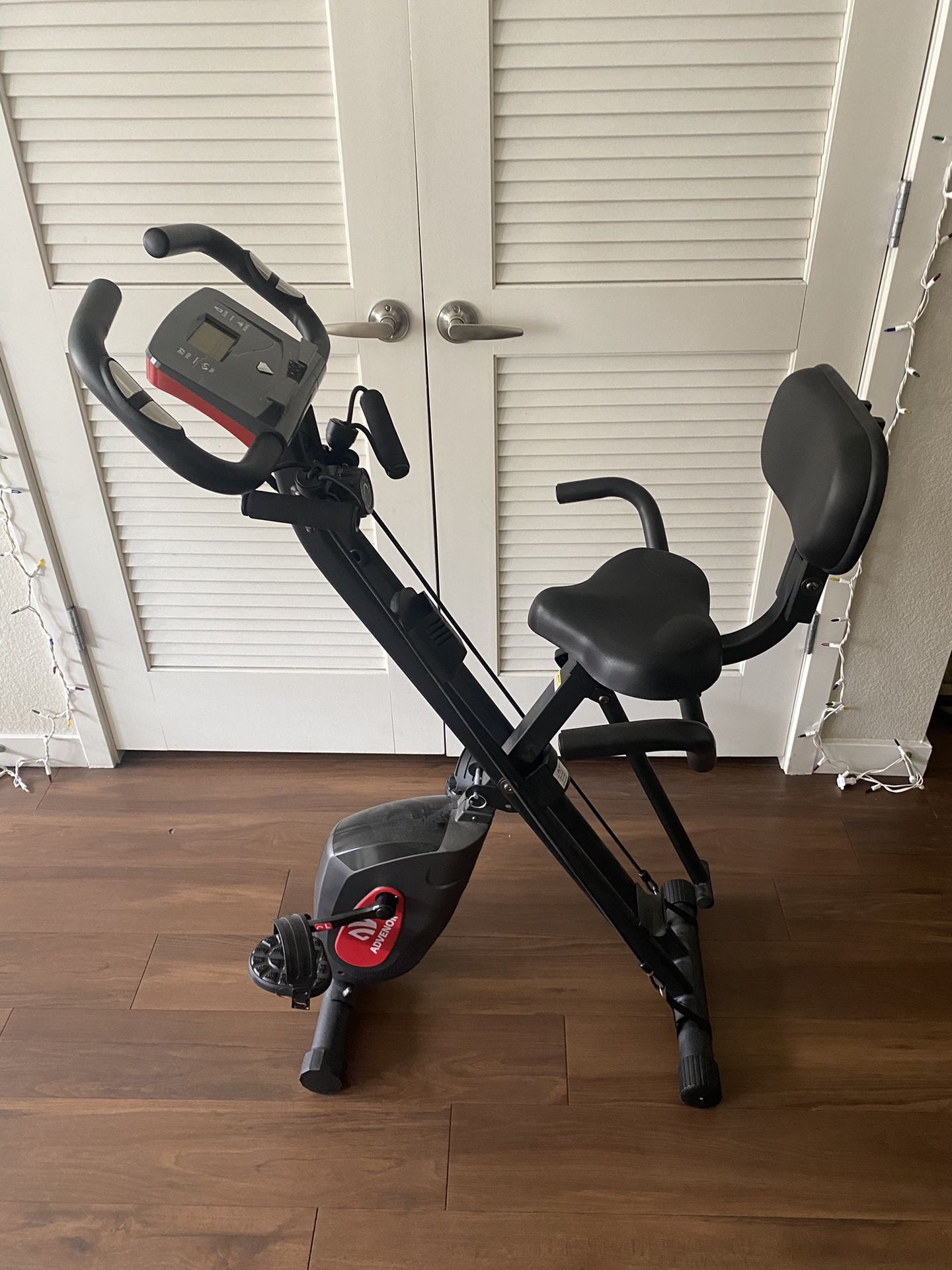 Advenor Exercise Bike - Folding Stationary Bike with Backrest and Arm Resistance Bands