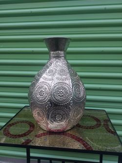 Silver stamped medallion metal vase