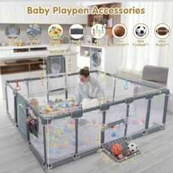 79"x71"Baby Playpen with Mat Indoor＆Outdoor Playpen for Babies and Toddlers with Breathable Play Pen with Ocean Balls Hanging Pocket Basketball Hoop 