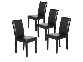 Dining Chairs Set of 4 PU Leather Upholstered Parsons Dining Chairs with Solid Wood Legs for Kitchen/Living Room/Restaurant, Modern Style, Black