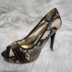 Women's Guess snakeskin print peep-toe platform stiletto pumps heels size 8.5
