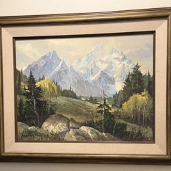 GRAND TETON RANGE PAINTING-1977 by M. KOPRIVA, RARE, ORIGINAL, SIGNED, FRAMED