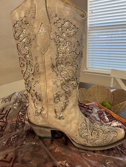 LD Taupe Inlay and Studs Corral Boots