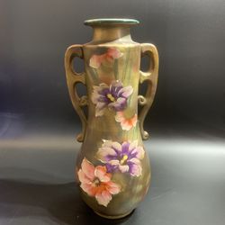 12” Hand Painted Amphora Ceramic Floral Vase 1950’s Vintage slight scratches as shown 