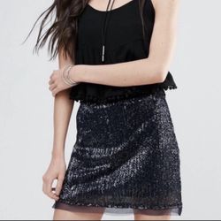Free People Navy Sequin Mini Skirt 