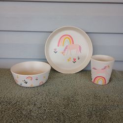 Pillowfort Kids Unicorn & Rainbow Dish Set Plate Bowl Cup