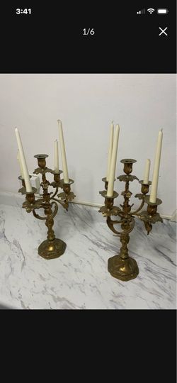 Five Candle Holder Solid Brass Very Heavy