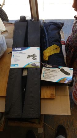 Pelican car top carrier and pelican universal spray skirt / cover both brand new never used 40 obo