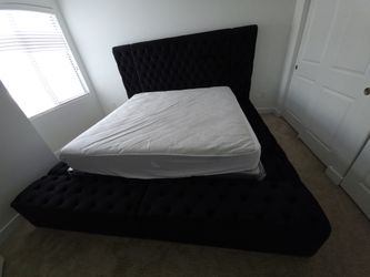Queen Or King Bed Frame With Storages Velvet Material Black Color NEW