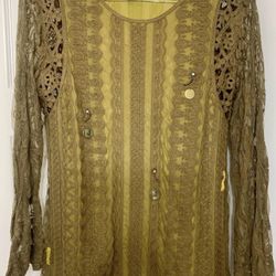 Sacred Threads Unique Coin Top With Long Sleeves Sz L 