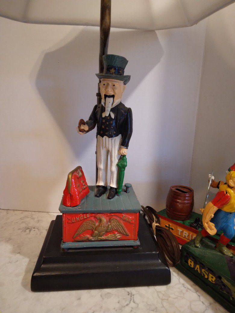Vintage Toy  Metal Bank Lamp Uncle Sam