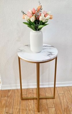 Round Marble-Top Gold Side Table