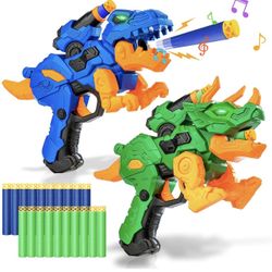 2 Pack Electric Blaster Guns Toy for Boys-Transforming Dinosaur Toys with 20 Foam Bullets Darts for Nerf Party Supplies-Hand Guns Set Christmas Birthd