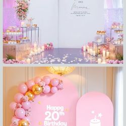 White Pink double sided Arch Backdrop Cover Wedding Arch Covers 7.2 Party Arch Backdrop Stand Cover Baby Shower Birthday Stretchy Photo Arch Covers.  