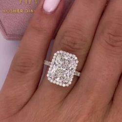 5.40CT Radiant Cut Lab Grown Diamond Halo Engagement Gift Ring In 14k White Gold