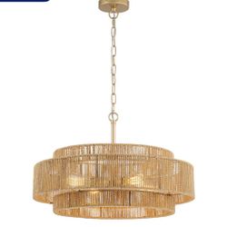 GoYeel 4 - Light Yellow Bohemian/global Rattan Cage Drum Hanging Pendant Light