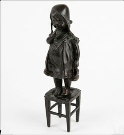 Vintage Statue Andrea by Sadek Bronze Statue "Girl On A Chair", Juan Clara 11.5 in x 3.75 in Wide Beautiful!
