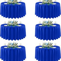 Royal Blue Round Tablecloths 120 Inch, 6 Pack - Circle Fabric Cloth Table Cloths for Independence Day Wedding Party Banquet Birthday, Washable Polyest