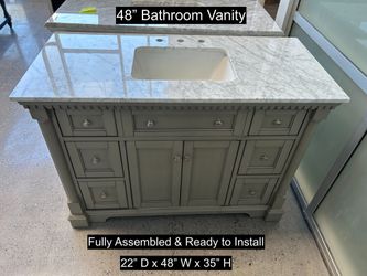 48" Bathroom Vanity with Carrara Marble Countertop & Solid Wood & Plywood Cabinet #3452