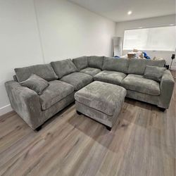 Sectional Sofa With Ottoman Grey Corduroy New In Box Only $440 No Tax