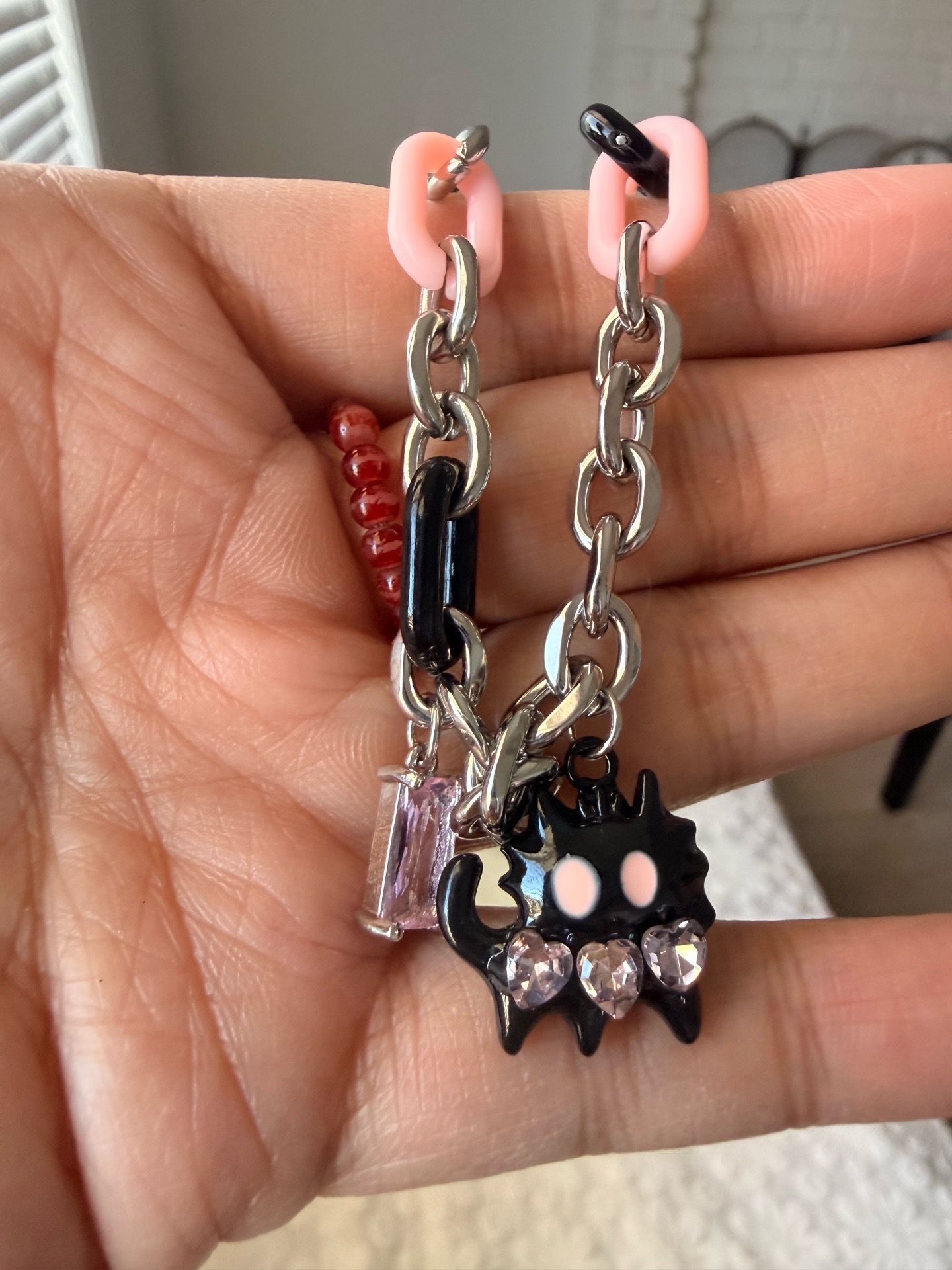 Sweet & Cool Black Cat Double Pendant Necklace | Titanium Steel & Acrylic Patchwork