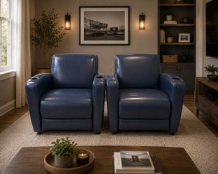 Pair of Blue Faux Leather Power Theater chairs