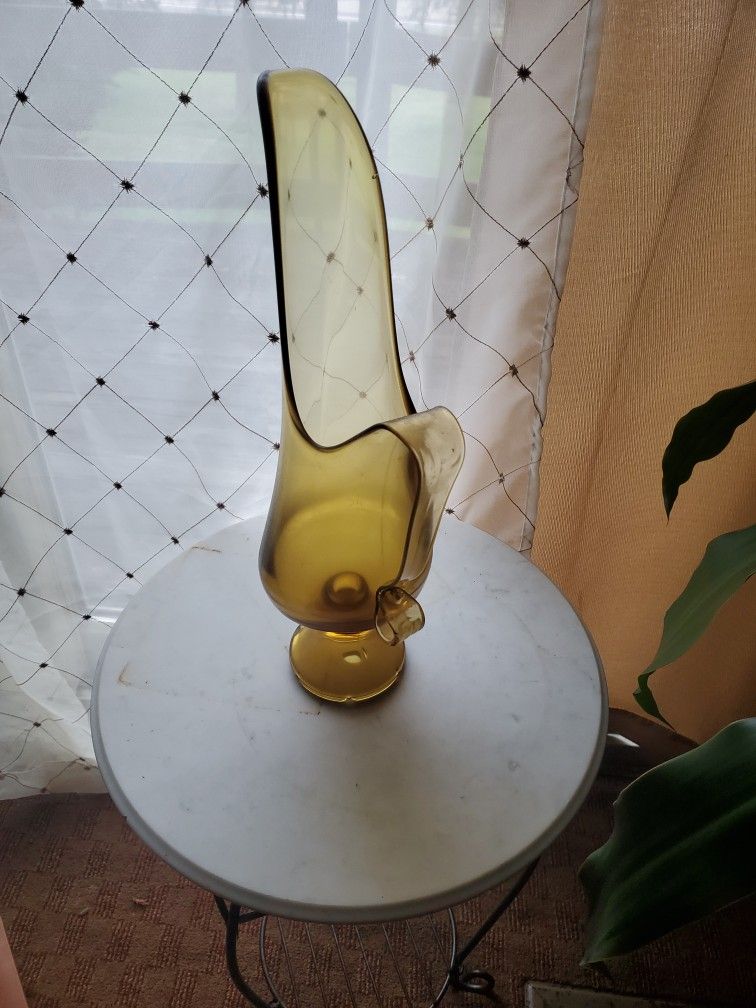 Swung Amber Pitcher Vase