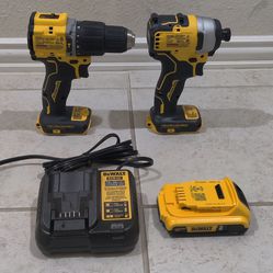 DeWalt 20V Brushless 1/2 Hammer Drill and 1/4 Impact Driver with 2Ah Battery and Charger - New
