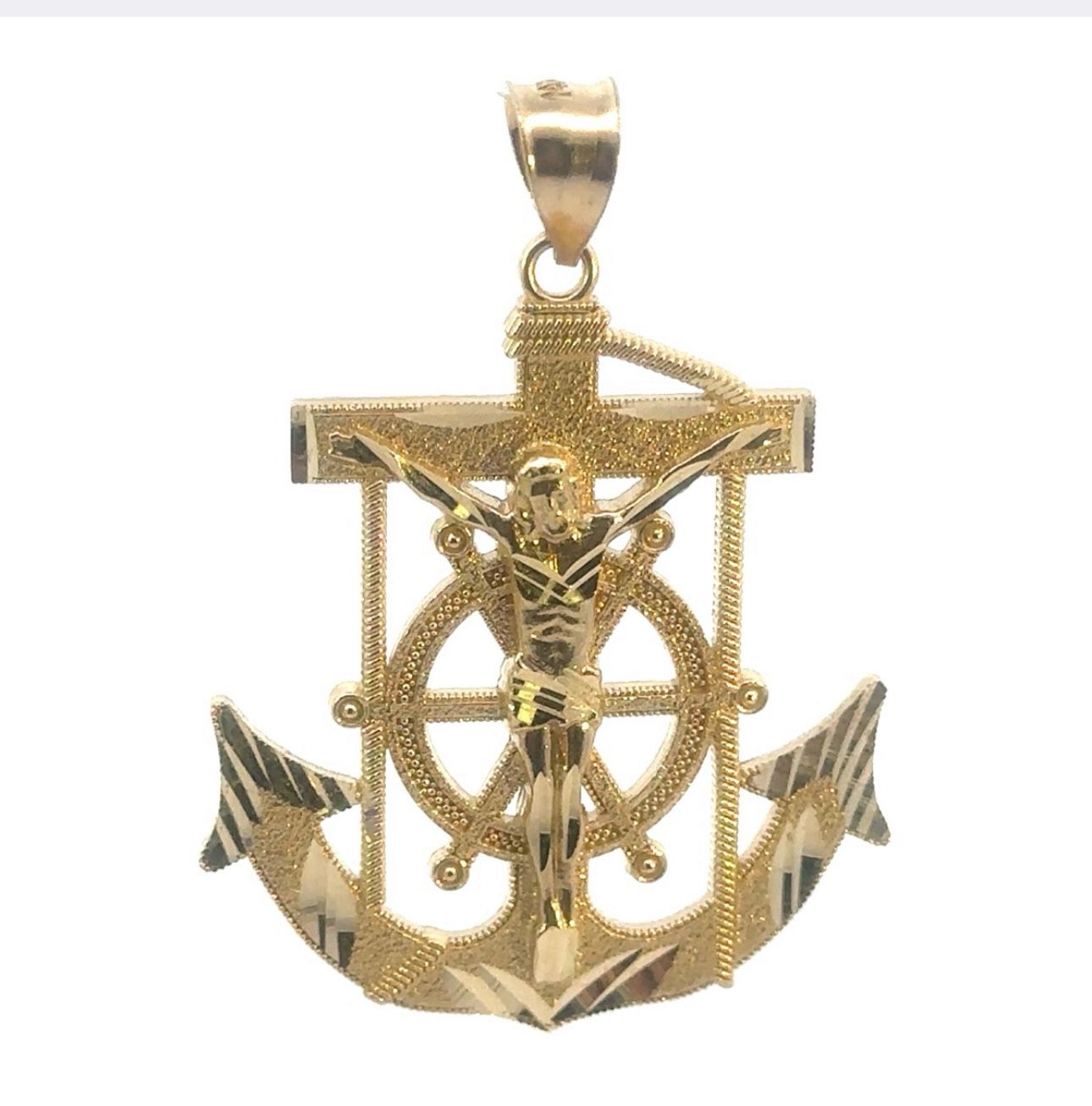 14k Yellow Gold Anchor Mariners Cross Pendant Charm Necklace 8.32g GP3096233