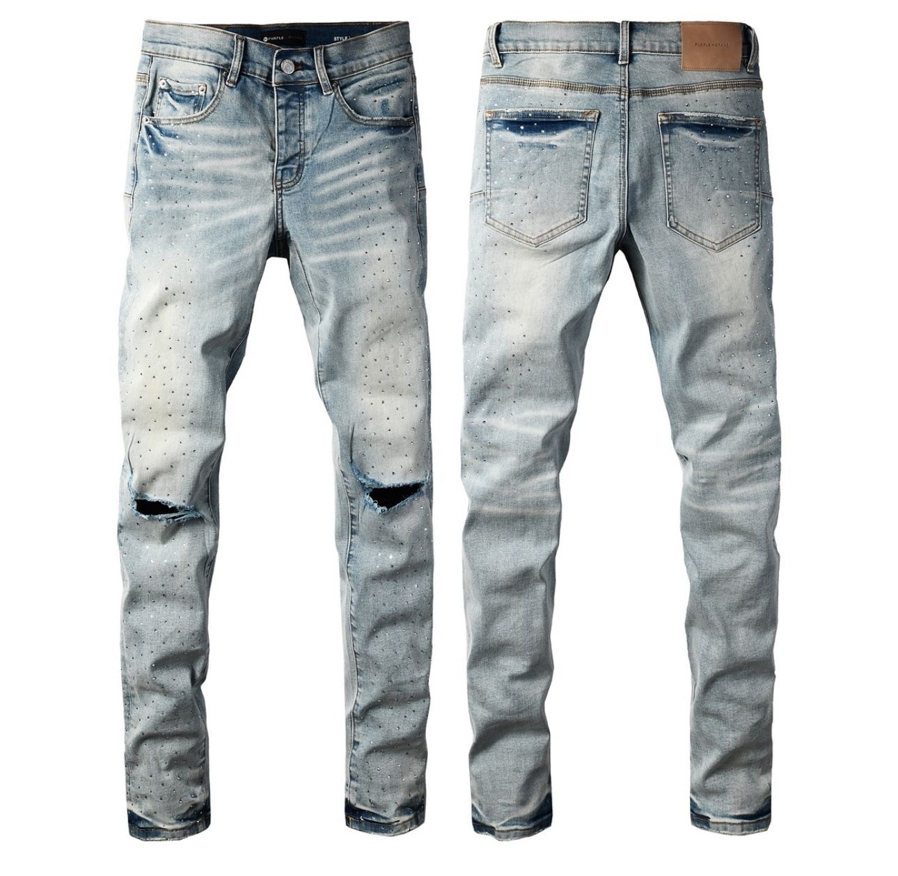 Blue distressed ripped purple jeans denim slim fit jeans #distresseddenim
