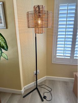 70" Hangover Floor Lamp with Woven Rattan Shade