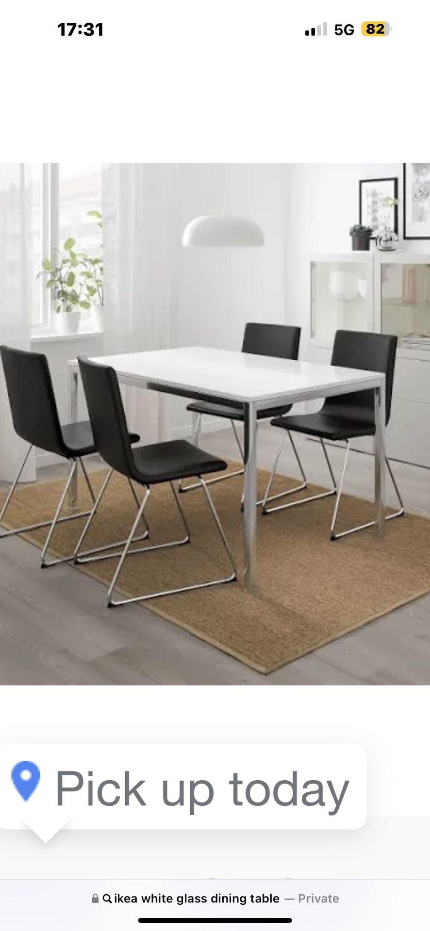 FREE 4 black faux leather chairs, The White Glass Dining table for 4 For $90