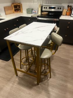 Marble Dining Table + 4 Chair Set