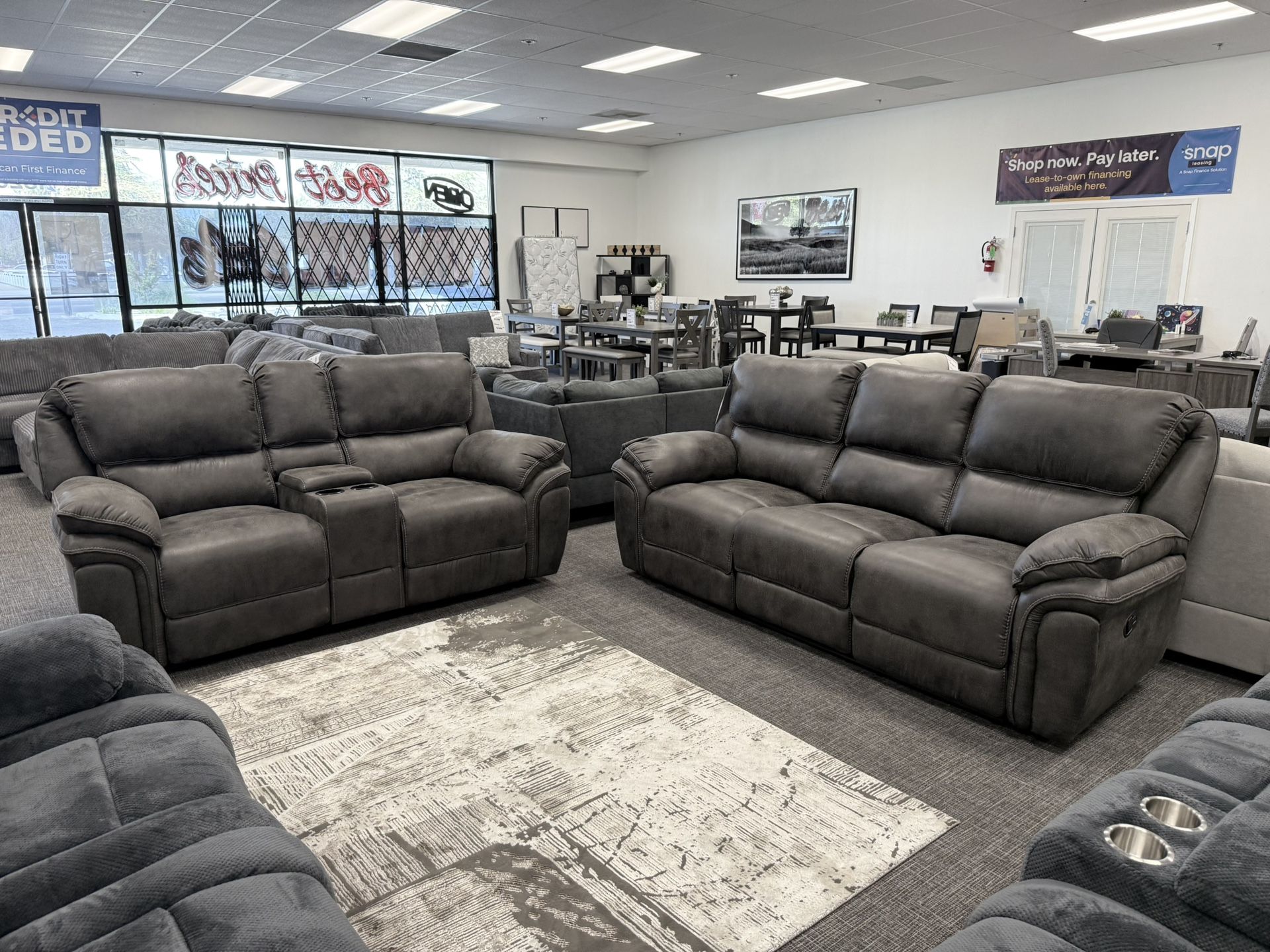 2 Pc Sofa & Loveseat Reclining Set W/ Cup Holder Console- EZ $10 Down Payment Options Available