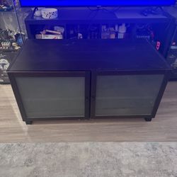 Black TV Stand Media Console w/ Glass Doors Storage 47x23.5x23.5