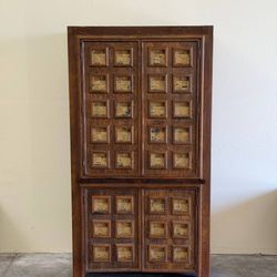 Brutalist Oak & Cork Armoire Wardrobe 1970s – Vintage Mid Century Modern Sculptural Storage Closet