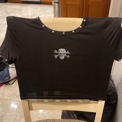 Black Studded Skull Baby Tee 