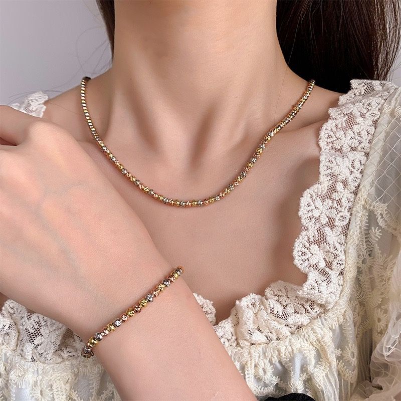 Vintage style wholesale set of antique electroplated gold round beads necklaces
