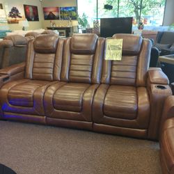 Brand New Power Reclining Sofa With Massage And Heat Genuine Leather 