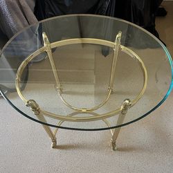 Oval Glass & Brass Table 27” X 23”