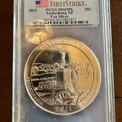 5 oz  Graded Silver America The Beautiful Coin