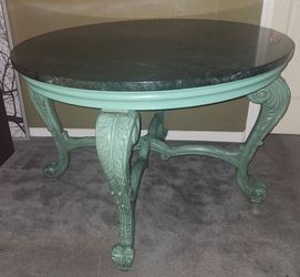 Hollywood Regency Style Green Marble Top Dining Table