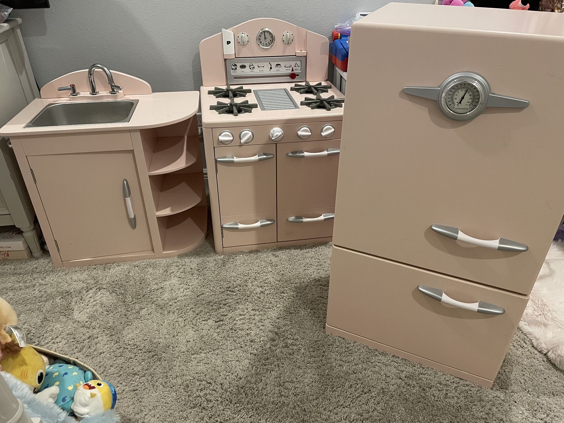 Pottery Barn Kids Pink Retro Kitchen Set (sink, Oven, Fridge)
