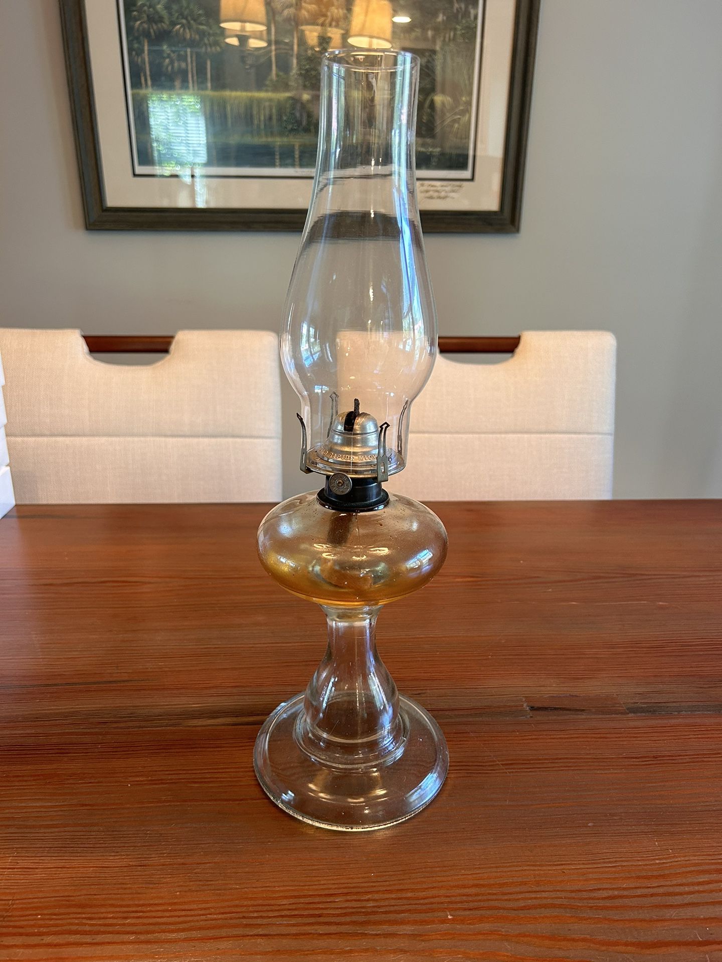 Vintage Clear Glass Eagle Lamp Lantern Kerosene Oil w/Chimney Stand 17 3/4" Tall