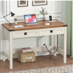 Farmhouse Wood Desk with Two Drawers