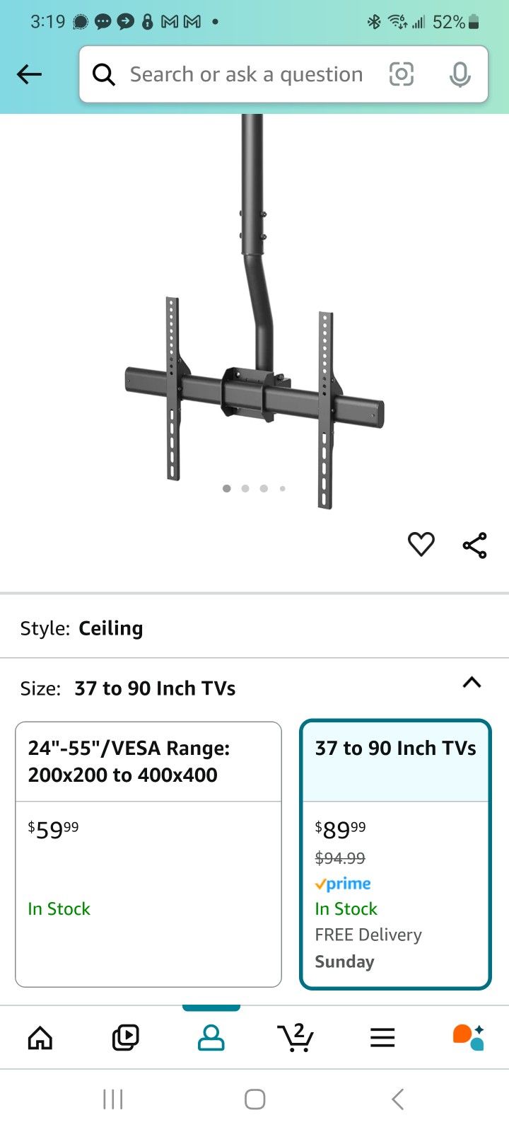 Pro Mounts Ceiling Mount For 37-90" TV