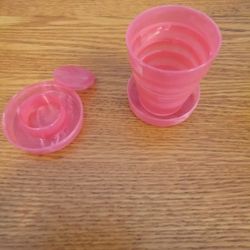 Vintage Stanhome Mid-Century Collapsible Drinking Cup with Pill Holder, Plastic