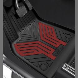 OEMats Premium Color TPE Floor Mats 3-PCS Custom Fit For Tesla Model Y Juniper Accessories 2025 2026 | Not Just Black, Racing Red Wing Design | Car Ma